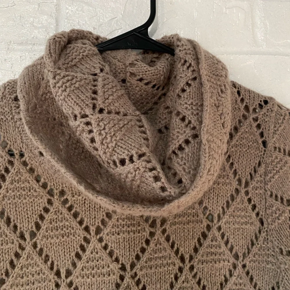 Old Navy Vintage 2000s Tan Wool Blend Open Knit Cowl Neck Top